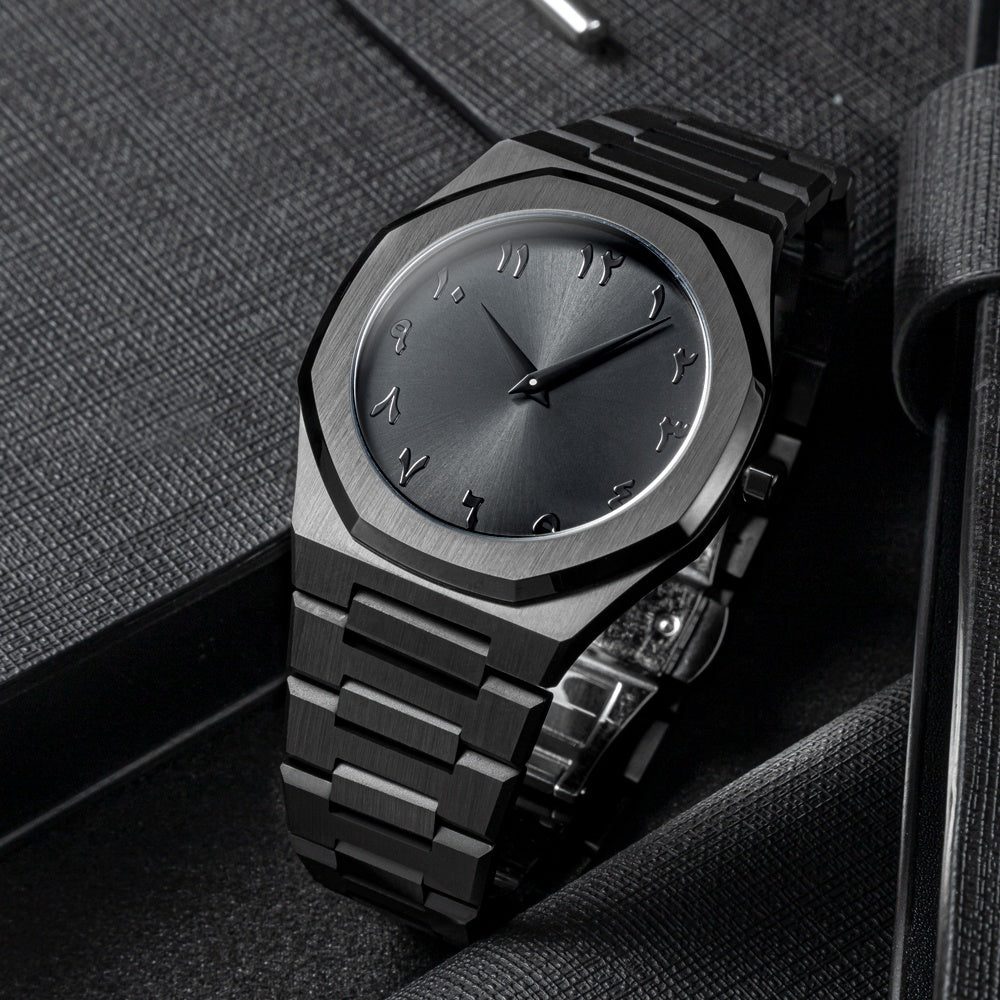 Arabic Dial Casual Ultra Thin Black Fashion Wrist Stainless Steel Luxury Mens Quartz Watch