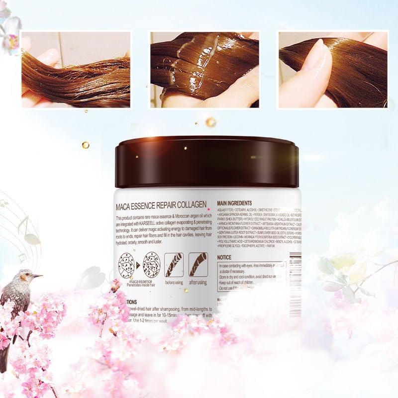 Collagen Hair Treatment Deep Repair Conditioning Argan Oil Collagen Hair Mask Essence for Dry Damaged Hair All Hair Types 16.90 oz 500ml