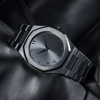 Arabic Dial Casual Ultra Thin Black Fashion Wrist Stainless Steel Luxury Mens Quartz Watch