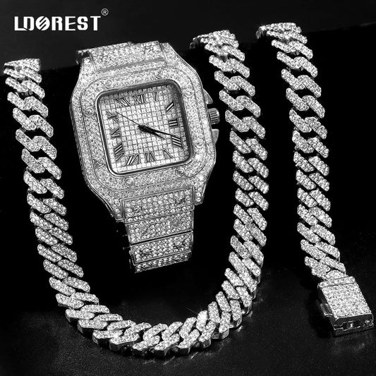 SILVER Quartz Watch Necklace Bracelet Set - FREE DELIVERY
