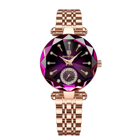 Ladies Fashion Watch Rhombus Mirror Inlaid Watch Elegant Steel Belt Quartz Watch 50M